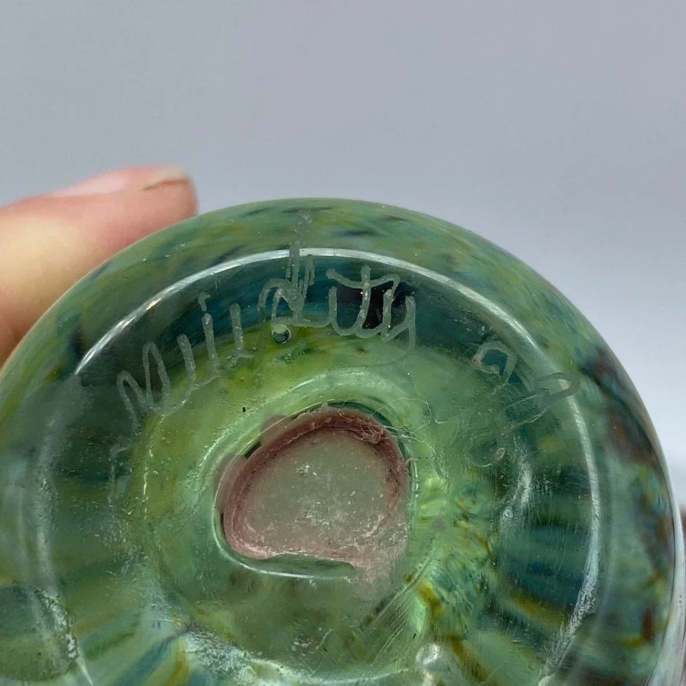 Vintage Artist Signed Studio Abstract Art Glass 1998 Handblown Ruffled Vase 7.5
